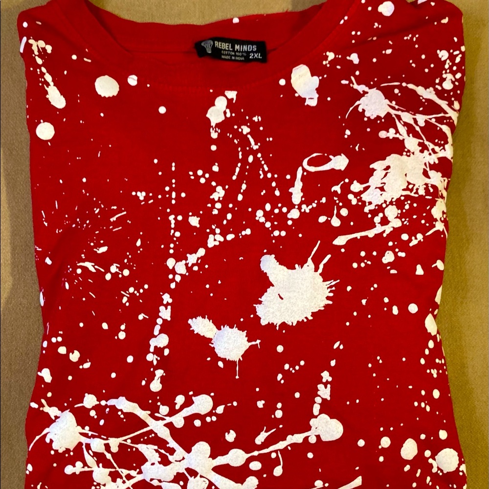 Rebel Minds unisex cotton short sleeve tee Art inspired red white paint splatter